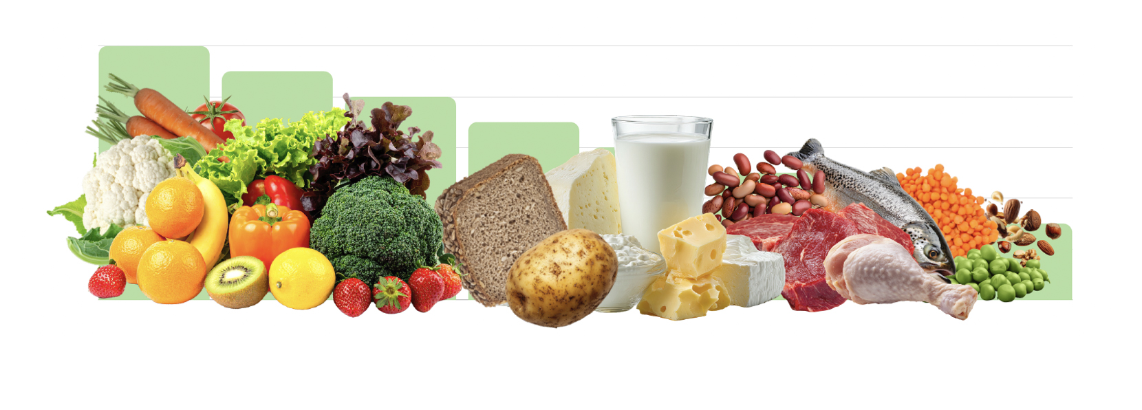 Diverse array of healthy foods arranged by food groups